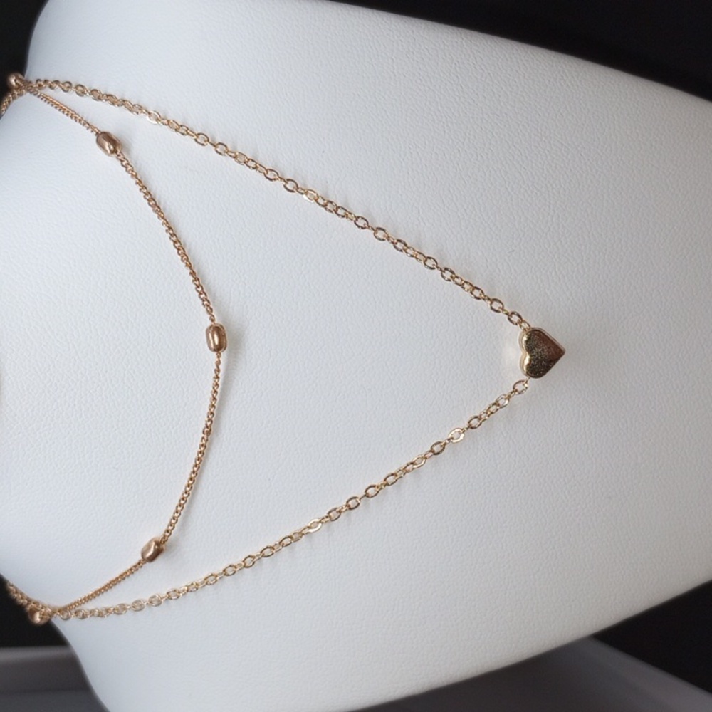 BEAUTIFUL 😍 DAINTY 14KGF DOUBLE CHAIN HEART NECKLACE